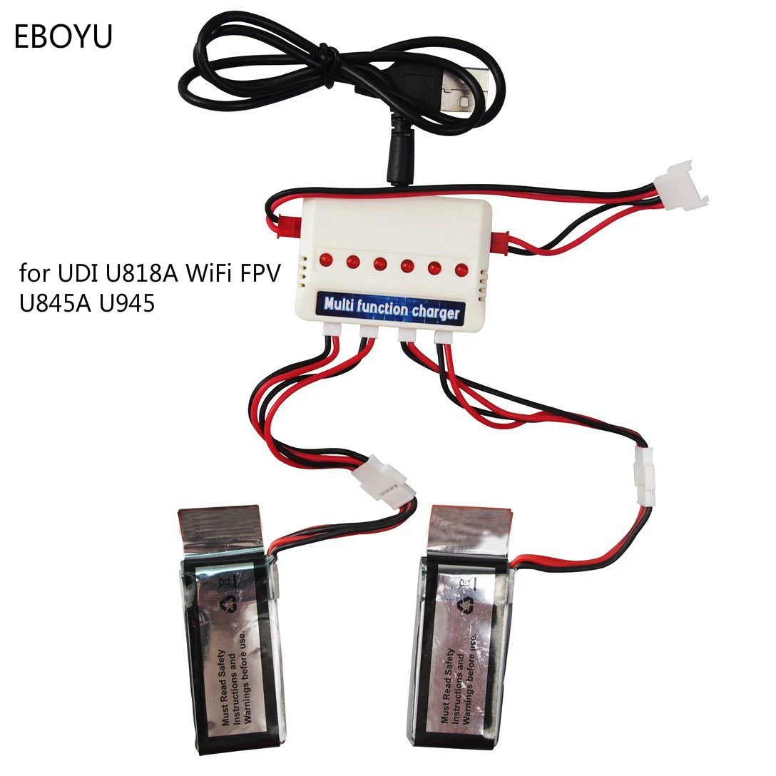 

2pcs * 7.4V 350mah Lipo Batteries + 1 to 3 Battery Charger for UDI U919 WiFi FPV U845A U945A WiFi RC Quadcopter Drone Spare Part