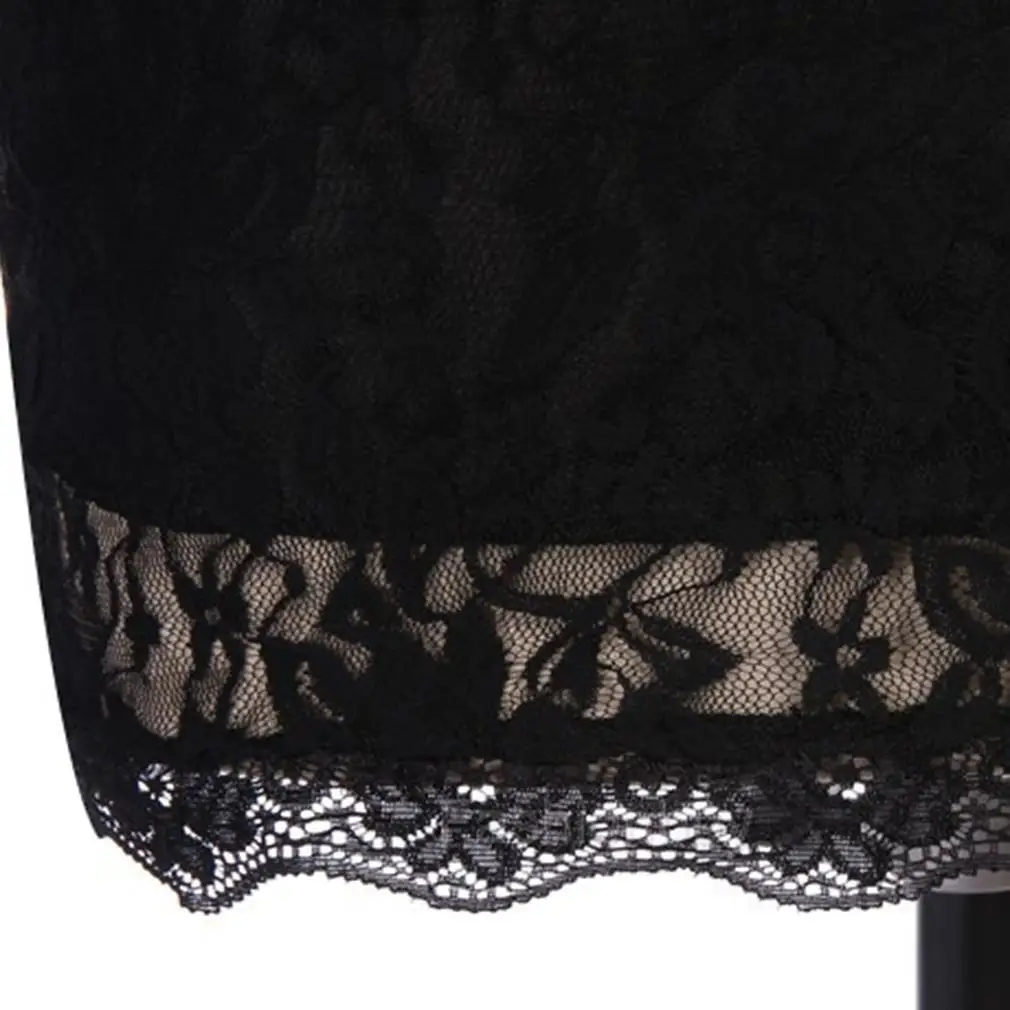 Черное кружевное платье с глубоким v образным вырезом летнее офисное тонкое