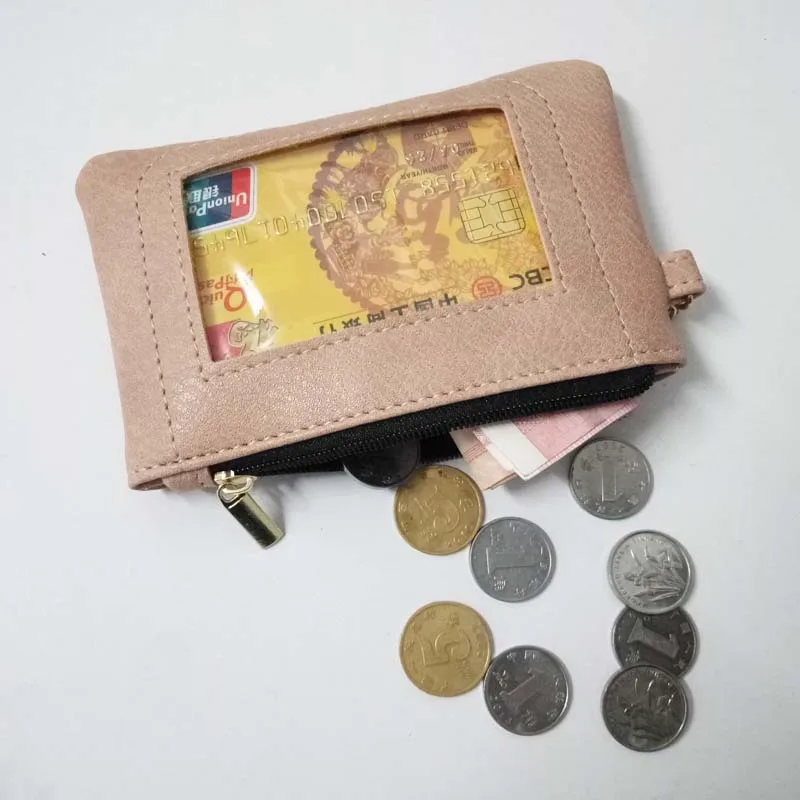 Новое поступление, одноцветная ПУ, кожаная монета, кошелек для удостоверения личности, держатель для карт, кошелек для мужчин и женщин с окошком, маленький карман на молнии, портативный