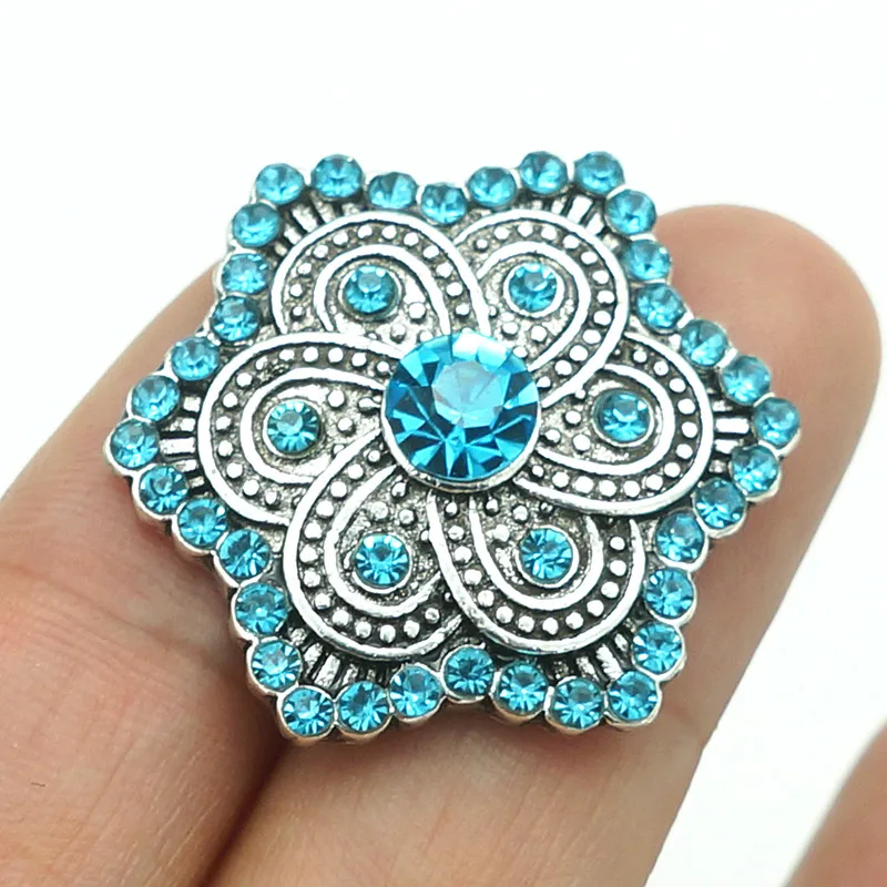New Beauty Blue Flower rhinestone metal 25mm snap buttons fit 18mm jewelry wholesale KZ1517 | Украшения и аксессуары