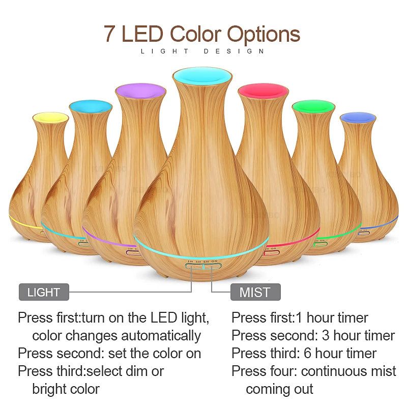 400 мл ультразвуковой увлажнитель воздуха с древесным зерном арома эфирное масло
