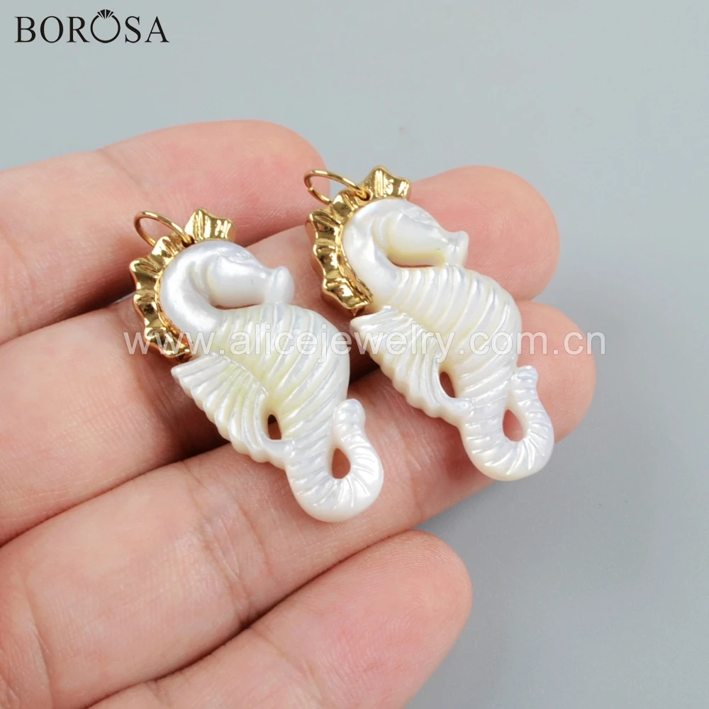 BOROSA 4 шт золотой цвет одна сторона резной гиппокамп натуральный белый корпус