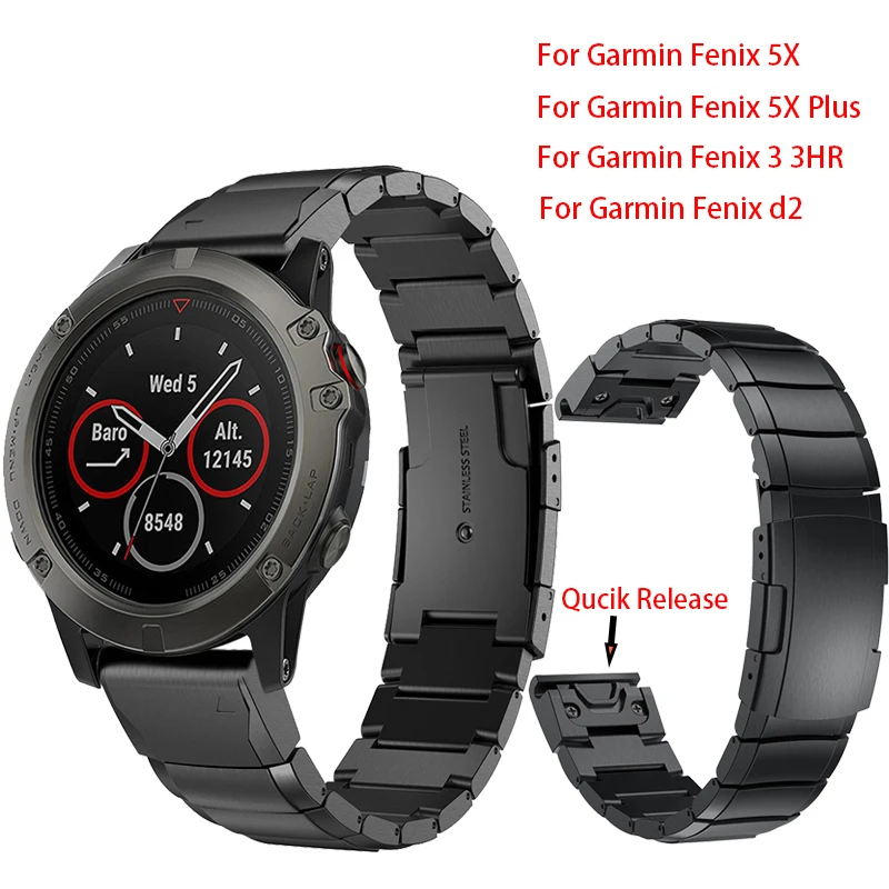 Быстросъемный металлический браслет из нержавеющей стали для Garmin Fenix 5X/5X Plus/Fenix 3/3 HR/D2/Descent Mk1 gps ремешок для часов