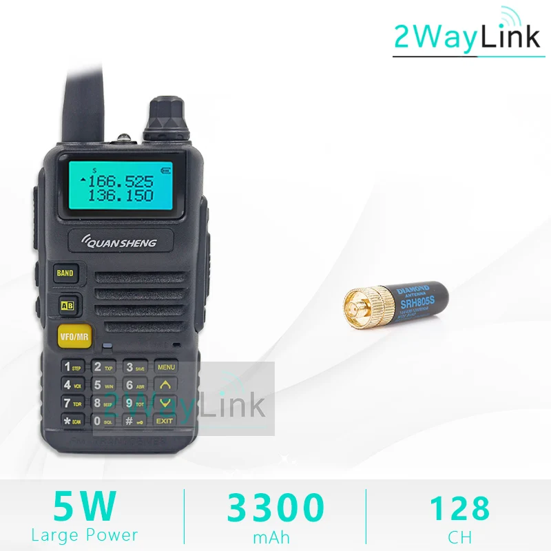 Add Short Antenna QuanSheng UV-R50 TG-UV2 Walkie Talkie UV-R50-2 UHF VHF 5 Вт двухстороннее радио 3300 мАч портативное Quansheng UV-R50(-1) Ham Radio TG-UV50R - Цвет: Add Short Antenna