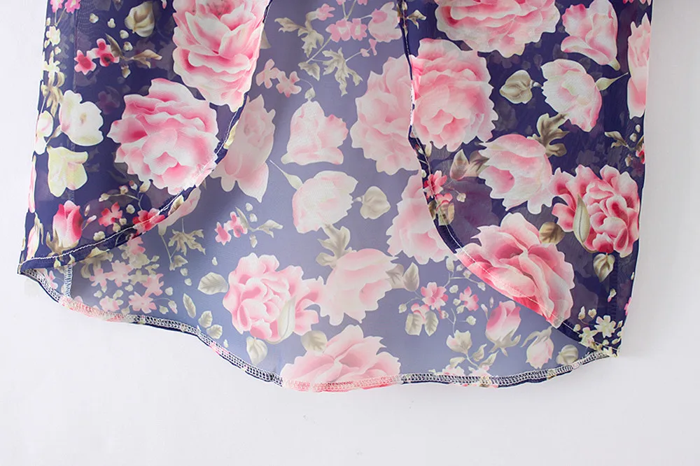 Женские с цветочным узором короткими кимоно рукавами Свободный кардиган