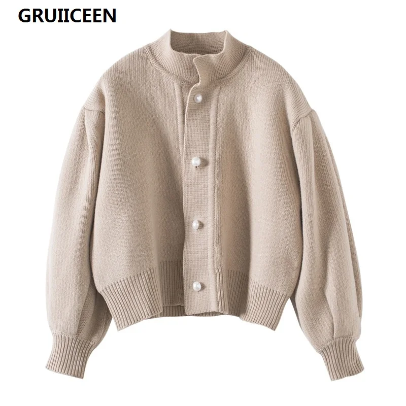GRUIICEEN 2017 autumn pearls button women knitting cardigans fashion winter sweater lantern sleeve short cardigan SG-0819165 |