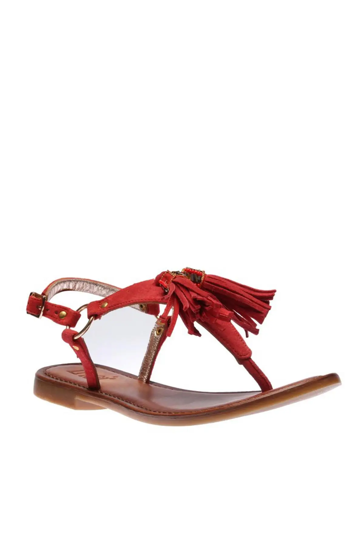 Красные женские сандалии из натуральной кожи с жемчугом коллекция 120130002412