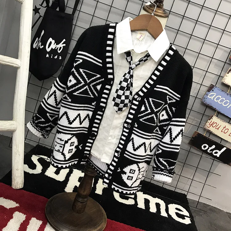 Брендовый осенний вязаный кардиган в Корейском стиле пальто для мальчиков