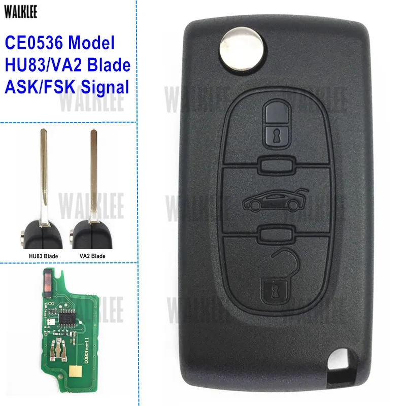 WALKLEE дистанционный ключ 433 МГц подходит для Peugeot Partner 207 208 307 308 408 3 кнопки CE0536 ASK/FSK