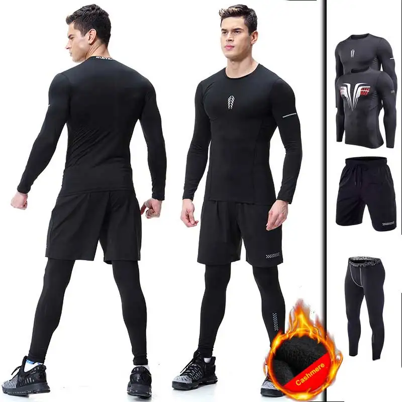 Набор для фитнеса из 3 предметов мужчин спортзала Длинный топ + леггинсы шорты