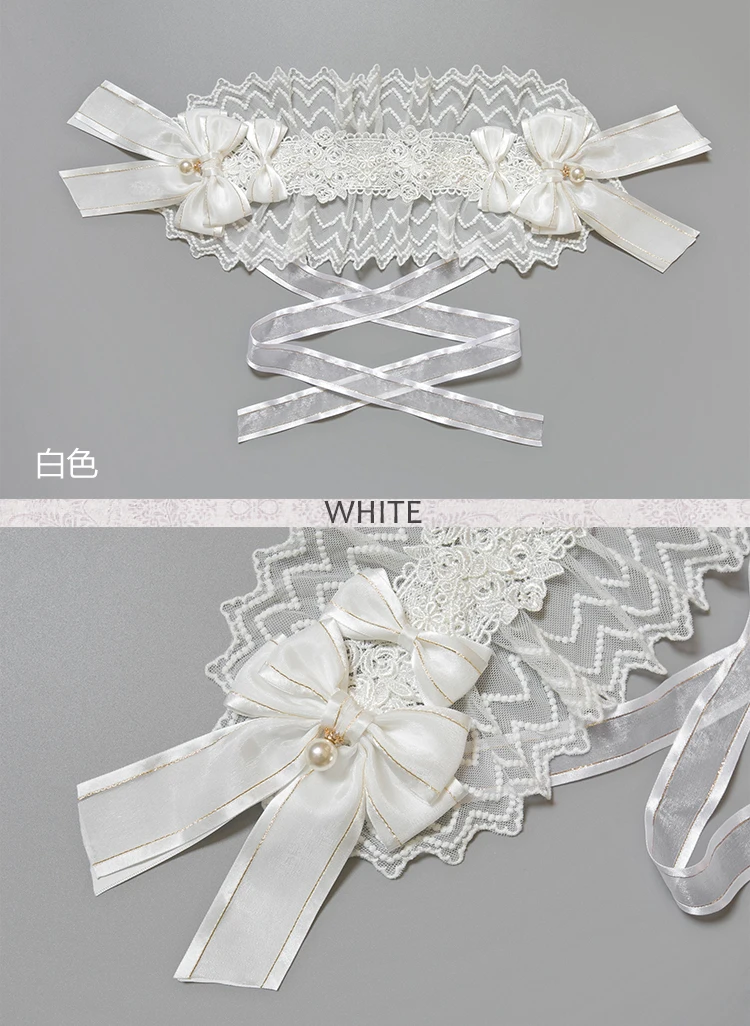 Принцесса на горошине ручной работы Винтаж кружева луки Hairband KC ленты Элегантный Лолита Сладкий День оголовье Головные уборы - Цвет: Белый