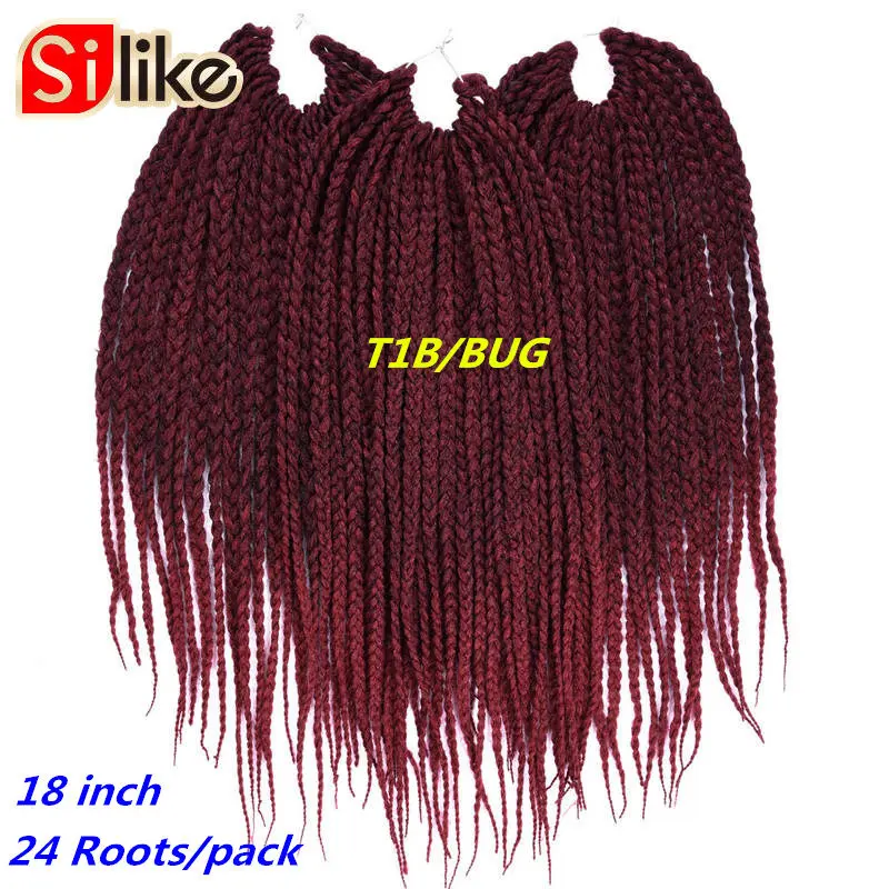 Ombre Synthtic черный зеленый 18 дюймов микро вязание крючком коробка косы для наращивания волос 24 корней волос Плетение для черных женщин от Silike - Цвет: T1B/бордовый