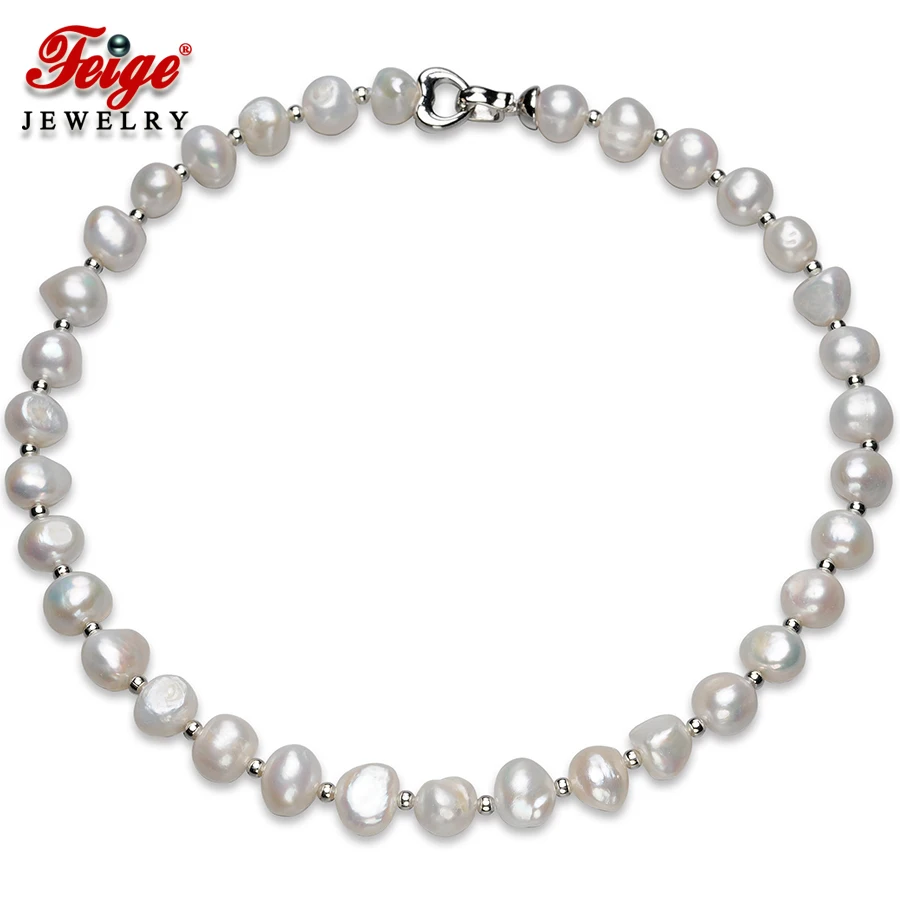 

Feige Baroque Style 10-11mm White Natural Freshwater Pearl Wedding Necklaces Collar De Perlas Joyas Bijoux