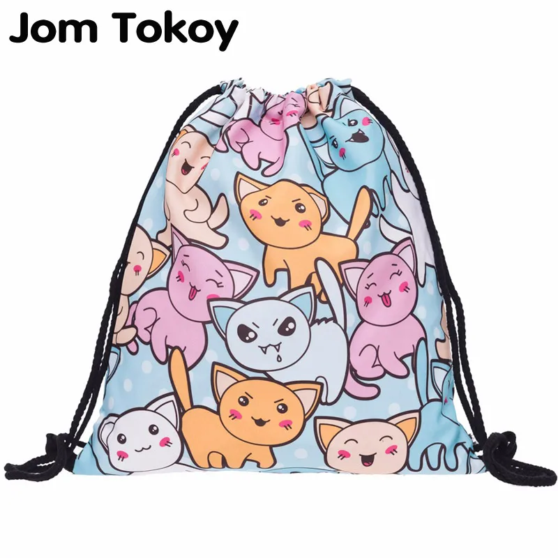 Женский рюкзак с 3D принтом кошек модный дорожный мягкой спинкой на шнурке для