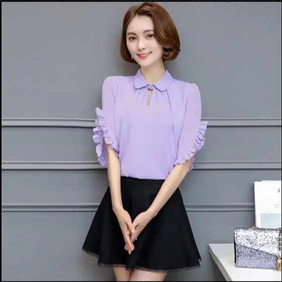 Шифоновая Блузка с коротким рукавом весна лето 2018 новинка большие размеры