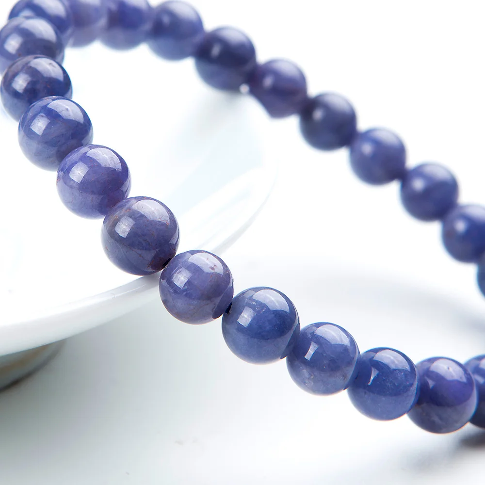 100% натуральный Танзанит синий драгоценный камень браслет круглые бусины 7 мм