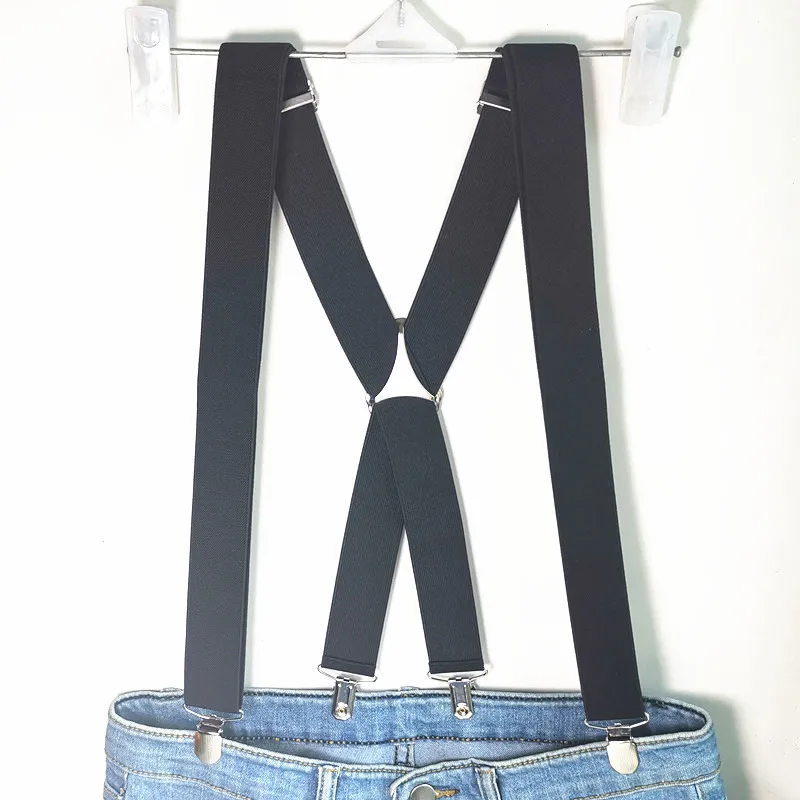 Одноцветные подтяжки унисекс для взрослых, мужские XXL, большие размеры, 3,5 см, ширина, регулируемые эластичные, 4 зажима X сзади, женские брюки, подтяжки, BD054