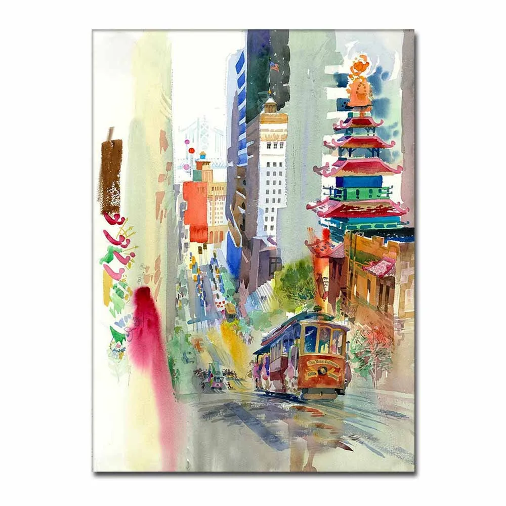 Ручная роспись абстракт искусство высокий здание пейзаж масляная живопись на