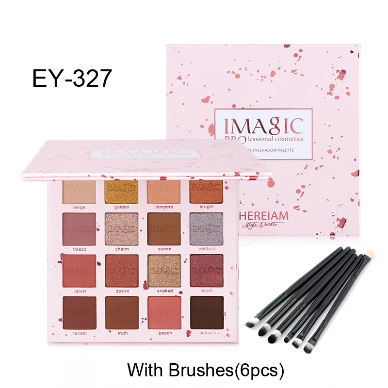EY-327 With Brushes 16 цветов Палитра теней для век Профессиональная пигментированная Мерцающая матовая пудра для век цветная Косметика для макияжа глаз+ 6 кистей - Цвет: EY-327 With Brushes
