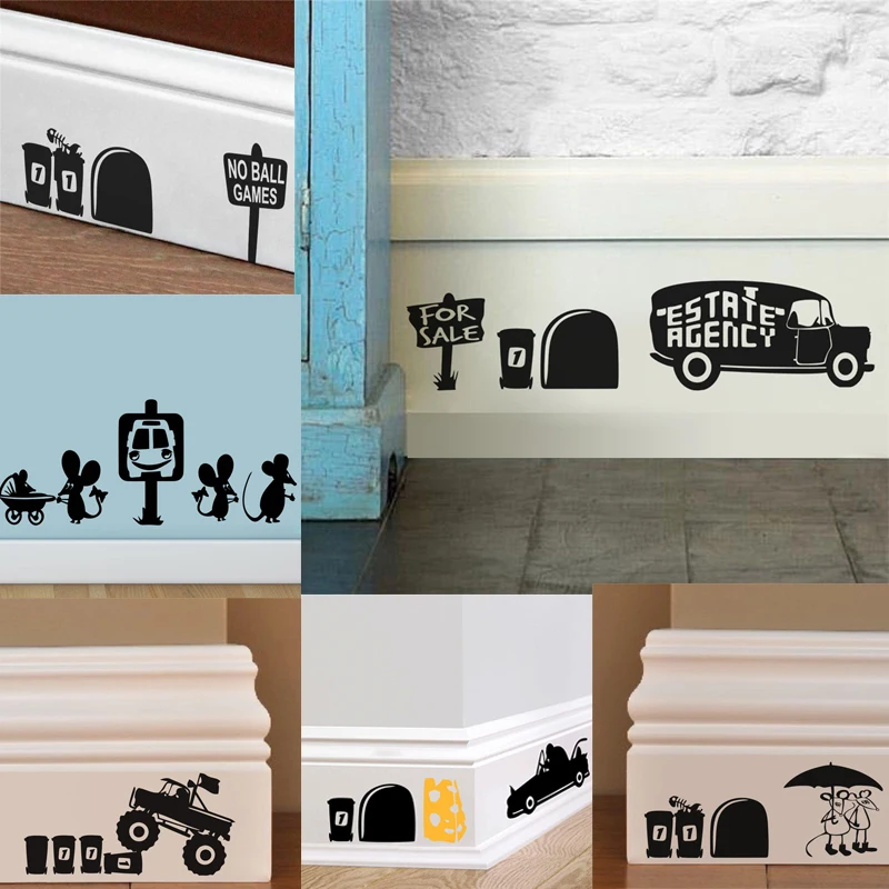 3d наклейки на стену с изображением кота мыши черного цвета | Дом и сад