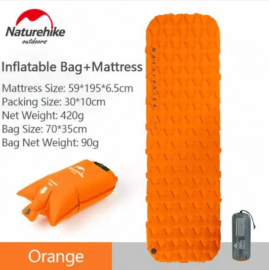 Orange Whit Air Bag Naturehike 1-2 человек легкий влагостойкий воздушный матрас ТПУ спальный коврик надувной матрас походный коврик - Цвет: Orange Whit Air Bag