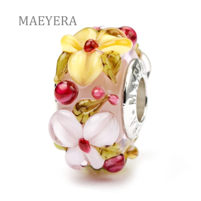 MAEYERA 925 серебряный сердечник стеклянные желто-бледно-розовые стерео лепестки из