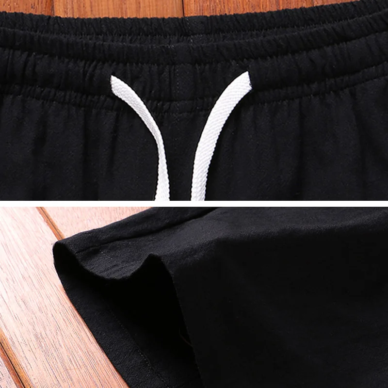 Летние модные пляжные штаны высокого качества из чистого хлопка и льна мужские