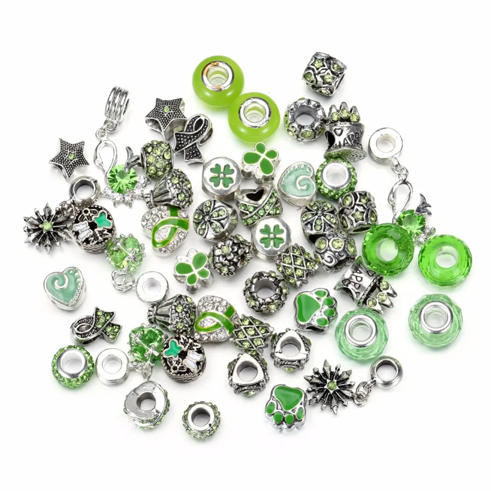 8 Colors Assorted Silver Tone Charms Rhinestones Bead Murano Glass Beads and Spacers Pack of 50 | Украшения и аксессуары