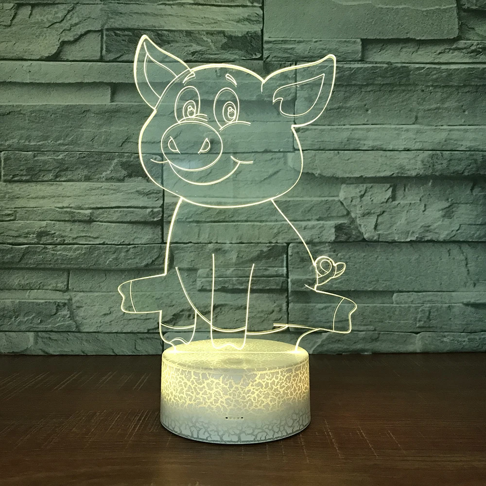 Свинья 3D Светодиодная лампа ночные светильники Новинка Иллюзия Ночная LED с USB
