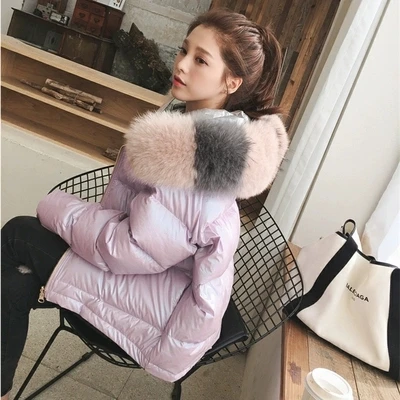 Женский пуховик с большим искусственным воротником свободный лучшее качество