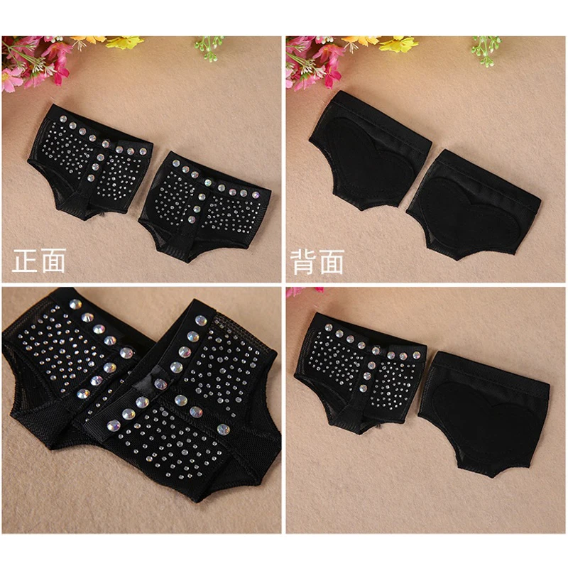 Черные подушечки для ног с блестящими стразами стринги полутуфли лапы танцев