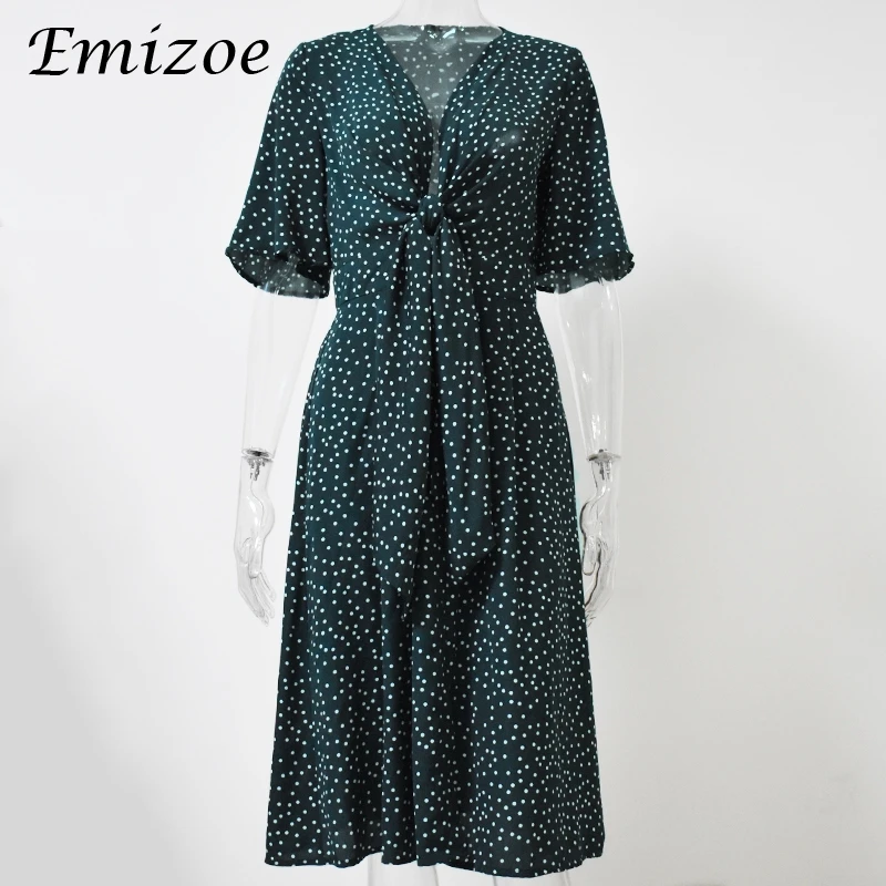 Платье женское длинное в горошек с бантом на пуговицах|Женские платья| |