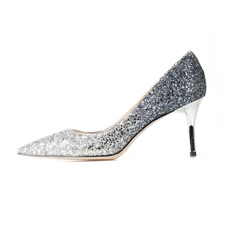 Весна/Лето 2019 блестящие синтетические высокие каблуки модные женские туфли на
