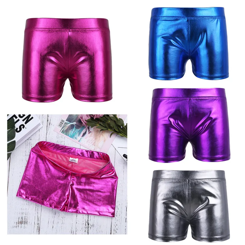 Детские блестящие шорты из лакированной кожи для балета девочек гимнастики