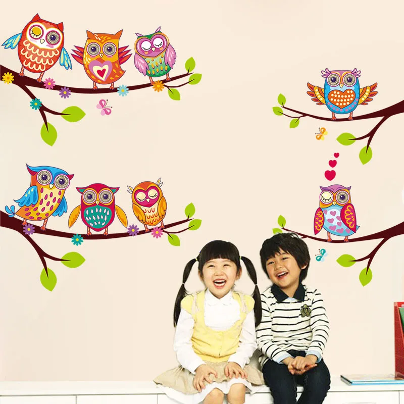 Красочные с рисунком мультяшной Совы наклейки на стену Happy семейство сов