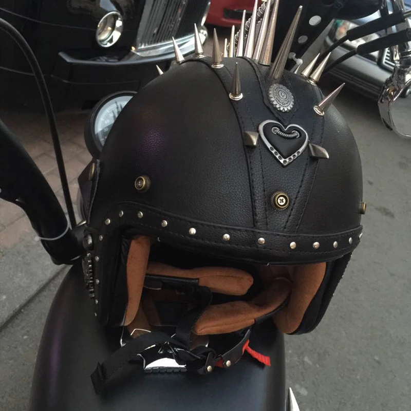 

2018 New Synthetic Leather Motorcycle Helmet Retro Vintage Cruiser Chopper Scooter Cafe Racer Moto Helmet 3/4 Open Face Helmet