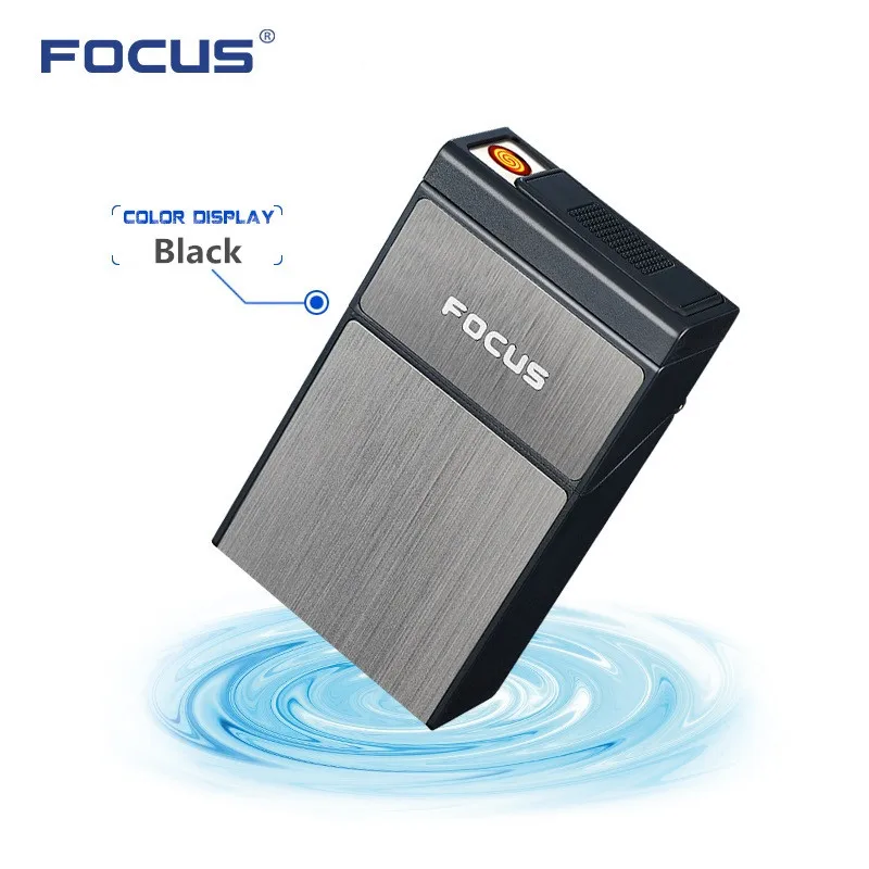 Black Фокус сигаретная коробка со съемной электронной зажигалкой USB 20 шт сигаретный держатель плазменный турбо Новинка Зажигалка гаджеты для мужчин - Цвет: Black