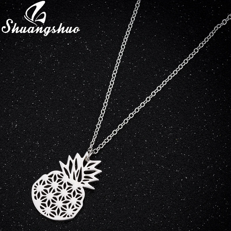 

Shuangshuo Korean Style Fruit Necklace Pineapple Necklace Tropical Jewelry Unique Necklace Geometric Food Necklaces & Pendants