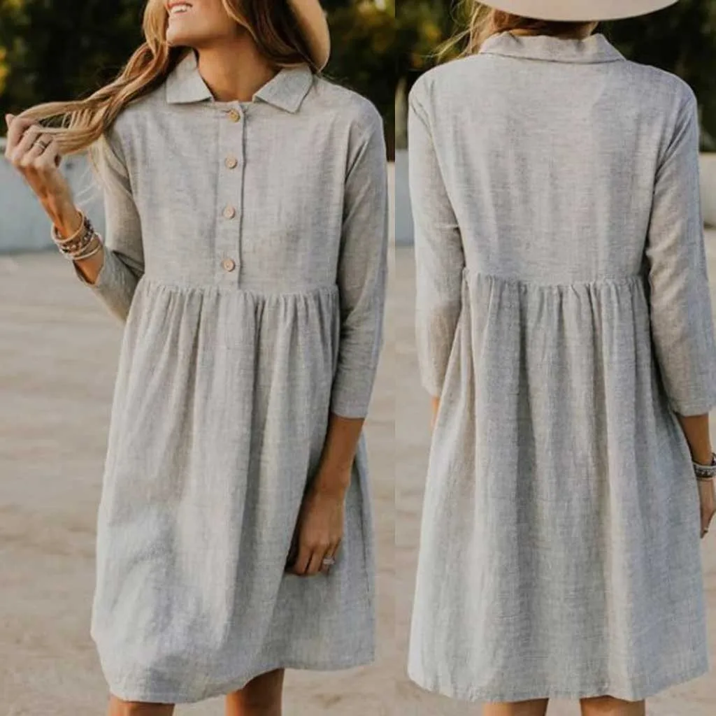 Высококачественное Повседневное платье на пуговицах для женщин однотонное