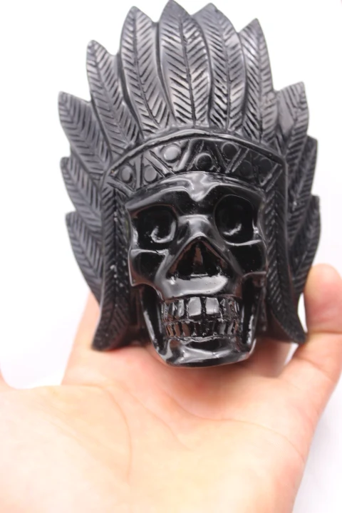 459 г природный обсидиан резной кристалл кварца череп Рейки Исцеление | Дом и сад