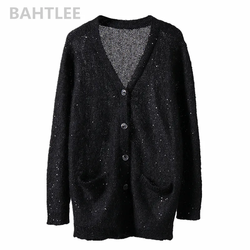 Женский кардиган из мохера BAHTLEE однотонное трикотажное шерстяное пальто с