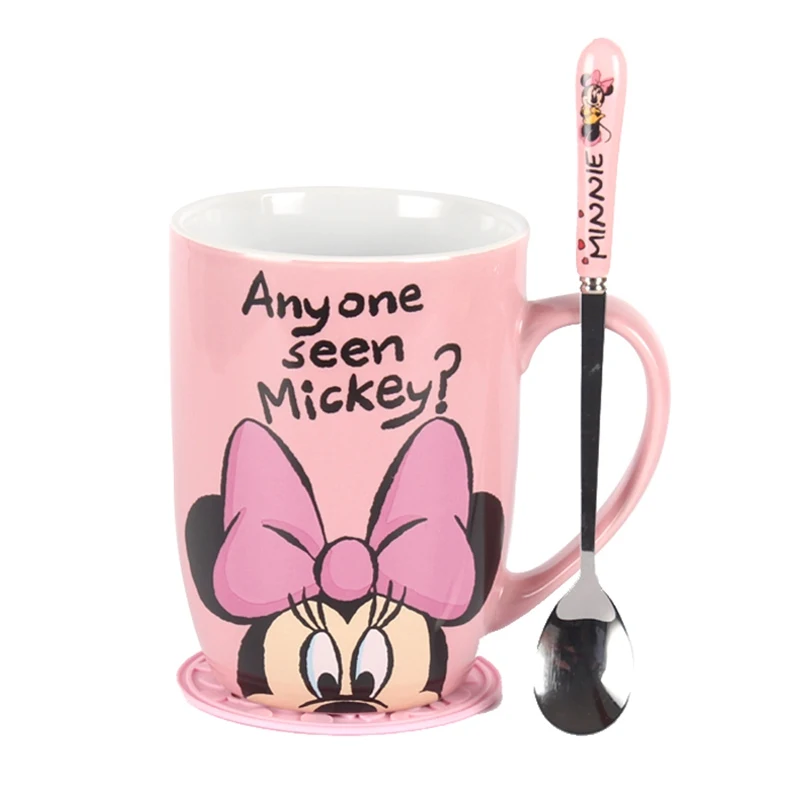 Minnie cup spoon 1 шт 500 мл Микки и Минни керамическая кофейная кружка с кошачьими ушками фигурка медведя молоко чашки Посуда для напитков день рождения подарки на Рождество - Цвет: Minnie cup spoon