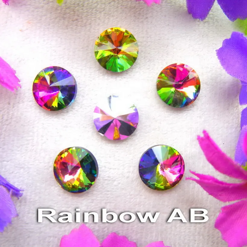 A2 Rainbow AB цвета 6 мм 8 мм 10 мм 12 мм 14 мм 16 мм 18 мм круглые Rivoli Форма стекло Кристалл Клей На Стразы бусины аксессуары diy отделка - Цвет: A2 Rainbow