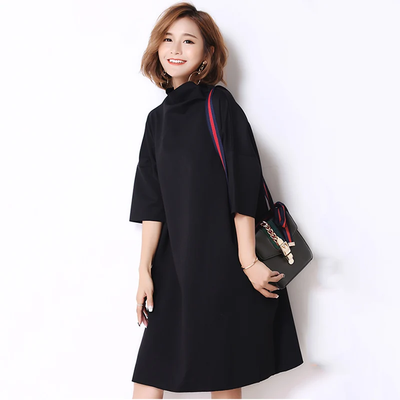 [XITAO] Korea New Autumn Casual Women Turtleneck Above Knee Dress Female Half Sleeve Solid Color Pullover Dress GWY2464