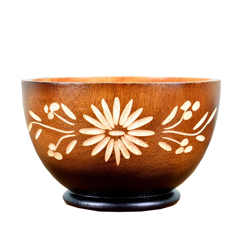 Vintage Wood Bowl Handmade Carved Tableware Ramen Soup Rice Food Container Kitchen Dinnerware Creative Home Decor Gift | Дом и сад