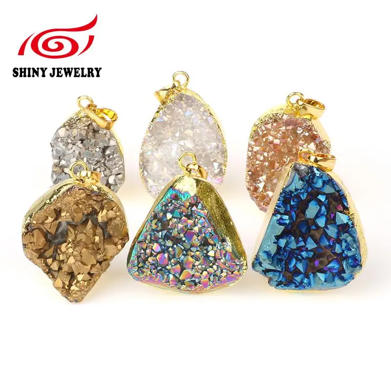 Необработанный Кристальный кварц Druzy Подвеска из гальванического золота нерегулярный Druzy Geode кулон-подвеска в виде камня для изготовления ювелирных изделий DIY - Окраска металла: Random Mix
