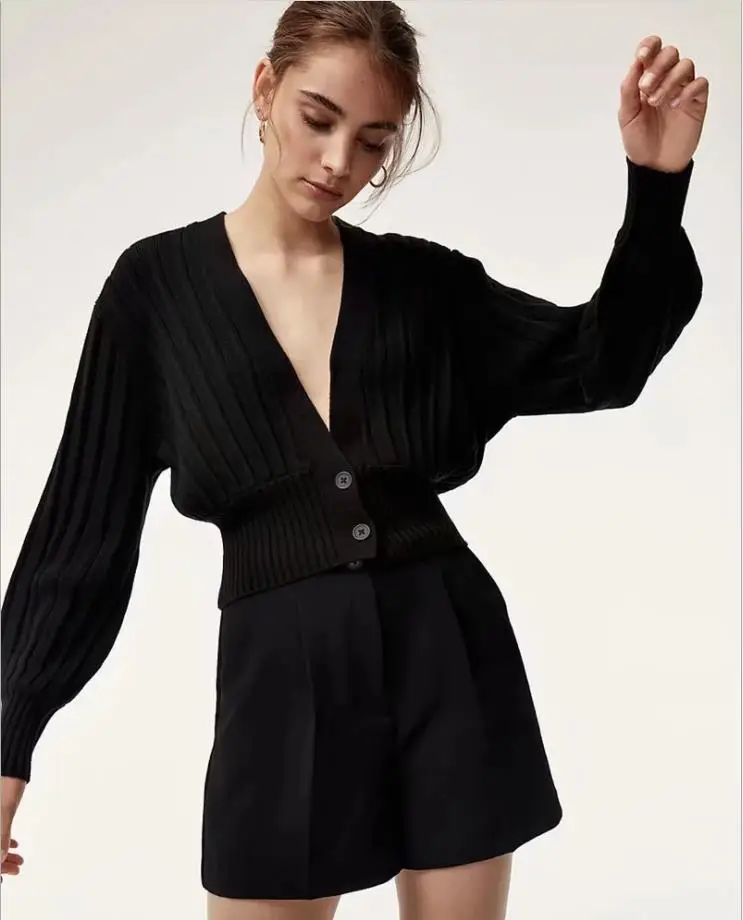 Женский короткий осенне-зимний свитер вязаные топы с кардиган пуговицами пальто