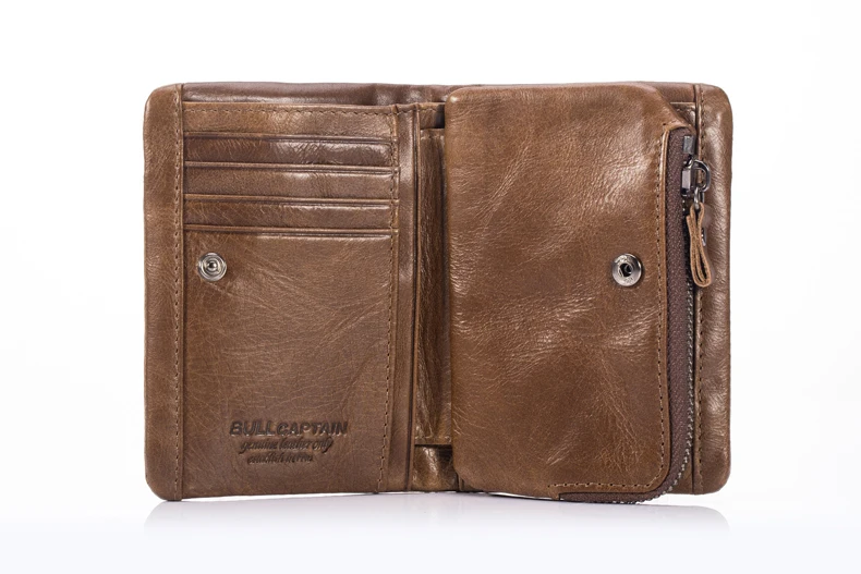 Genuine Cowhide Leather Men Wallets New Brand Vintage leather man Purse with Coin Bag Short Male Multi card holder