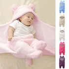 Одеяла Детские с милыми медвежьими ушками, пеленка для новорожденных, теплый флисовый розовый спальный мешок для малышей, постельное белье для кроватки, одеяло, конверт для новорожденных