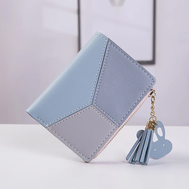 Blue Новое поступление, кошелек, короткие женские кошельки, на молнии, кошелек, пэчворк, модные, со вставками, кошельки, Трендовое портмоне, держатель для карт из искусственной кожи - Цвет: Blue